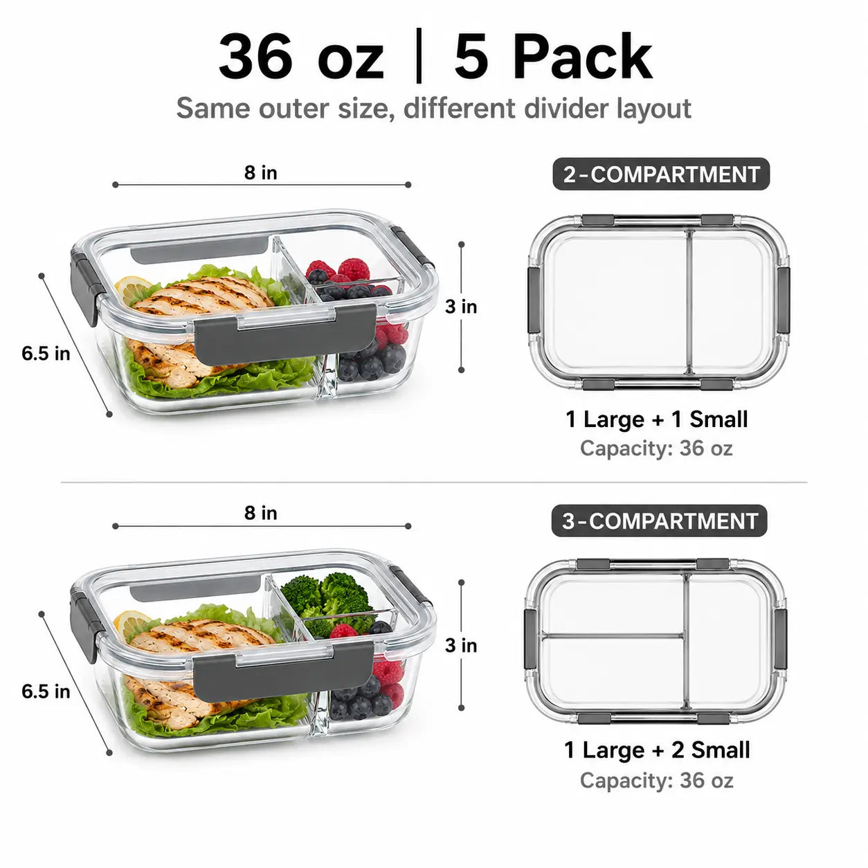 10-Pack (72oz) Borosilicate Glass Meal Prep Containers with Airtight Lids, 3 Compartment Glass Lunch Containers, Food Prep Lunch Box, Bento Box, Microwave, Oven, Freezer & Dishwasher Safe, Leakproof, Food Storage, Meal Preps For The Week, Easy Meals