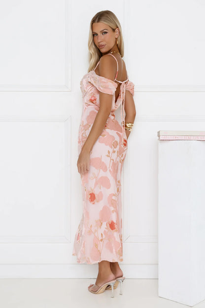 Garden Romance Off Shoulder Maxi Dress Pink