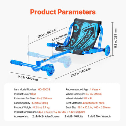 Ride on Scooter Drift Cart, 132 lbs Capacity, Zig-Zag Motion Powered, Cool LED Flashing Wheels, Flexible Steering Front Wheel, Kids Toys, Outdoor Kids Stuff, Ideal Gift for Ages 4+ Children, Toddler Scooter, Light-Up Wheels Go-Karts
