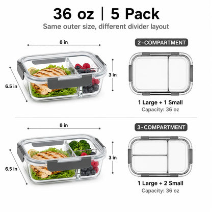 10-Pack (72oz) Borosilicate Glass Meal Prep Containers with Airtight Lids, 3 Compartment Glass Lunch Containers, Food Prep Lunch Box, Bento Box, Microwave, Oven, Freezer & Dishwasher Safe, Leakproof, Food Storage, Meal Preps For The Week, Easy Meals