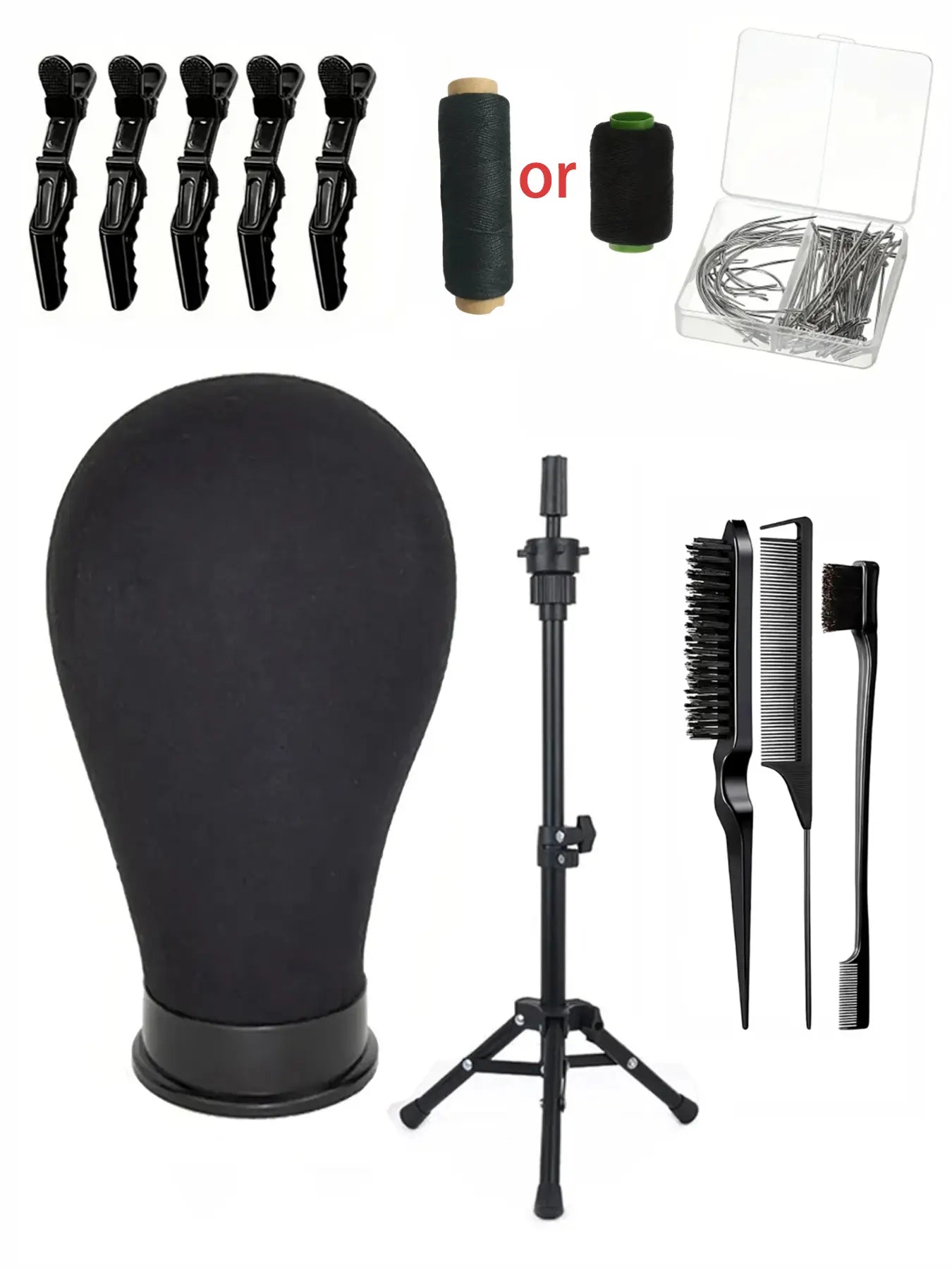 Complete Wig Styling Kit for Beginners, Includes 22-Inch Mannequin Head, Tripod Stand, T-Pins, Combs and Brushes, Halloween Ready Wig Installation Tool Set, Wig Styling Equipment