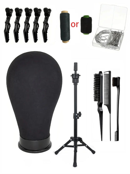 Complete Wig Styling Kit for Beginners, Includes 22-Inch Mannequin Head, Tripod Stand, T-Pins, Combs and Brushes, Halloween Ready Wig Installation Tool Set, Wig Styling Equipment