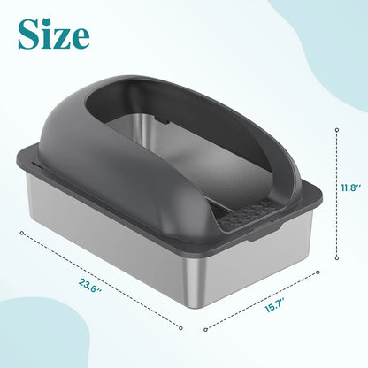 Stainless Steel Covered Sifting Litter Box - High-Sided Metal Design with Lid for Big Cats, Anti-Urine Leakage, Easy-Clean, Includes Scoop and Mat, Stainless Steel Sifting Litter Box, Covered Litter Box