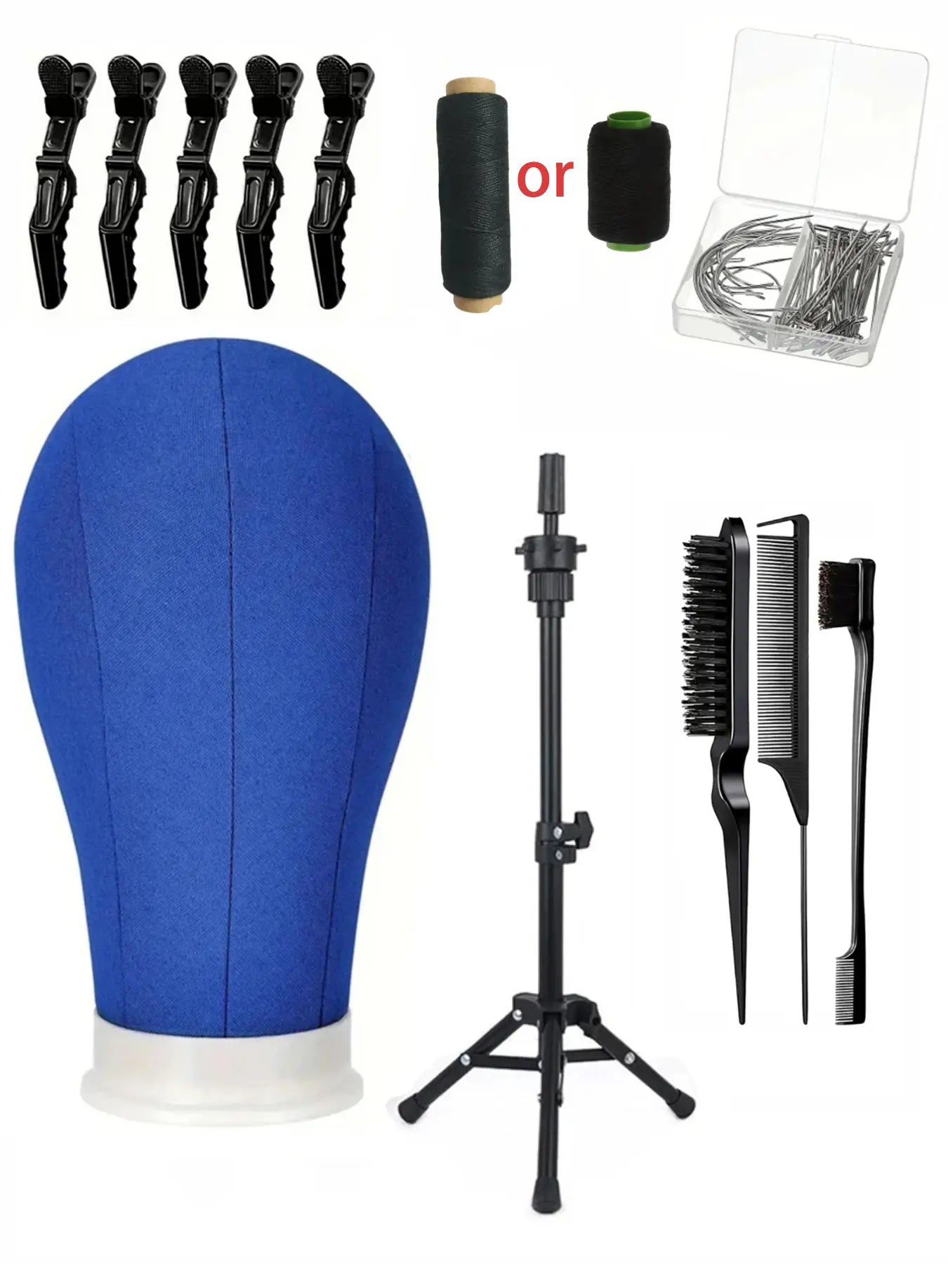 Complete Wig Styling Kit for Beginners, Includes 22-Inch Mannequin Head, Tripod Stand, T-Pins, Combs and Brushes, Halloween Ready Wig Installation Tool Set, Wig Styling Equipment