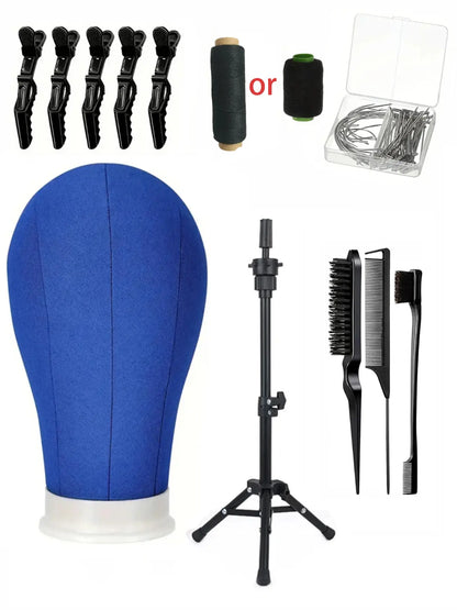Complete Wig Styling Kit for Beginners, Includes 22-Inch Mannequin Head, Tripod Stand, T-Pins, Combs and Brushes, Halloween Ready Wig Installation Tool Set, Wig Styling Equipment