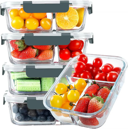 10-Pack (72oz) Borosilicate Glass Meal Prep Containers with Airtight Lids, 3 Compartment Glass Lunch Containers, Food Prep Lunch Box, Bento Box, Microwave, Oven, Freezer & Dishwasher Safe, Leakproof, Food Storage, Meal Preps For The Week, Easy Meals