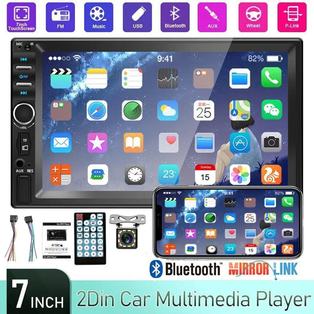 7 inch Car Stereo Double Din Radio Touchscreen with Backup Camera, Car Stereo HD Touch Screen Car Radio, Bluetooth Hands-Free Calling, FM TF AUX USB outdoorfun Car Video Players Android Car Player