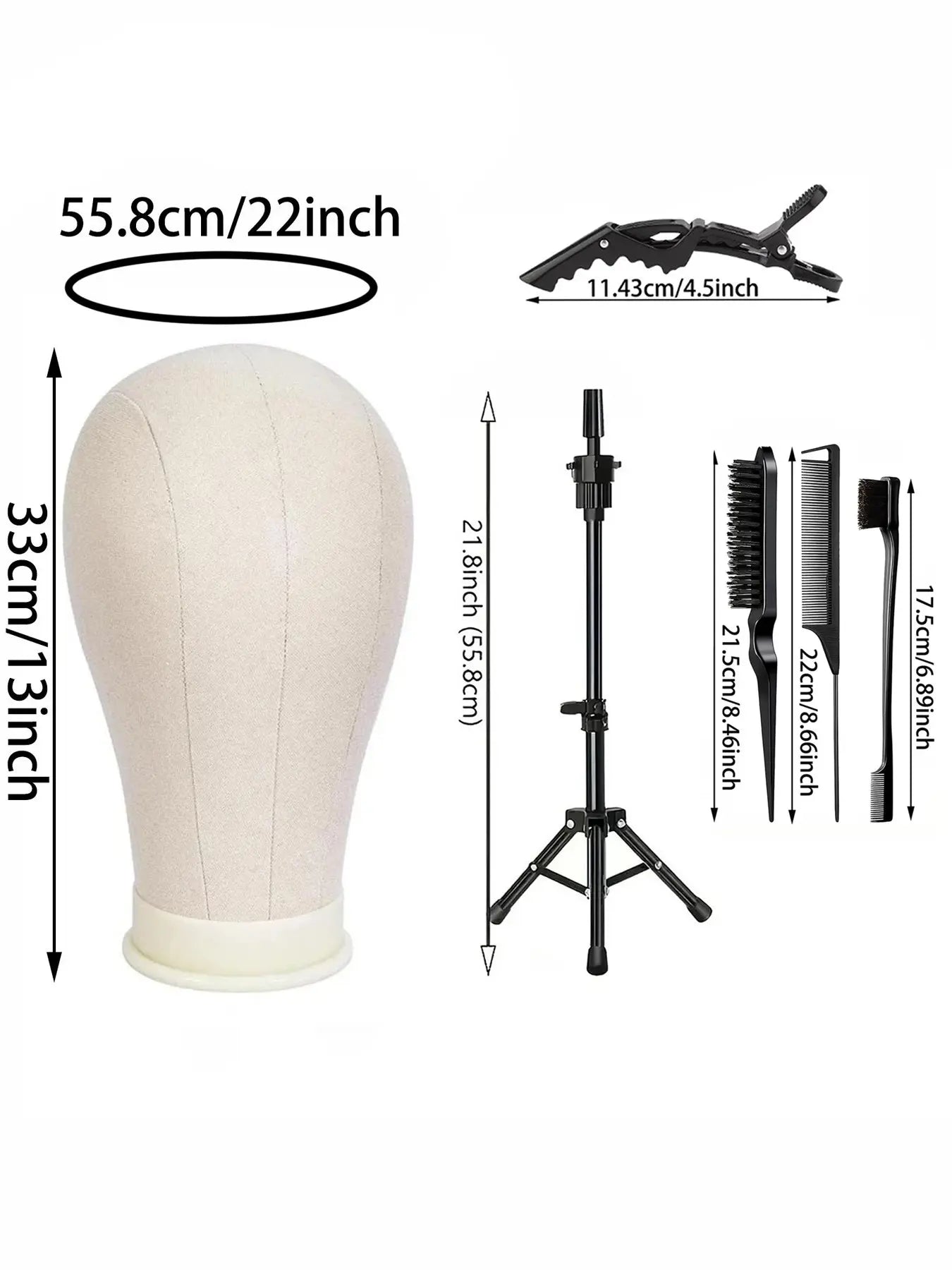 Complete Wig Styling Kit for Beginners, Includes 22-Inch Mannequin Head, Tripod Stand, T-Pins, Combs and Brushes, Halloween Ready Wig Installation Tool Set, Wig Styling Equipment