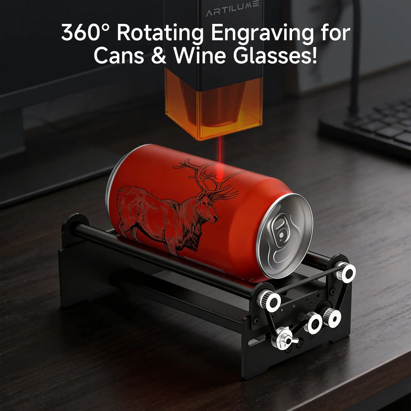 Laser Rotary Roller, 360° Y-Axis Rotary Module for Cylindrical Engraving, Adjustable 6–164mm Diameter, Compatible with ARTILUME U1/T1/T1 Pro and Most Laser Engravers