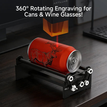 Laser Rotary Roller, 360° Y-Axis Rotary Module for Cylindrical Engraving, Adjustable 6–164mm Diameter, Compatible with ARTILUME U1/T1/T1 Pro and Most Laser Engravers