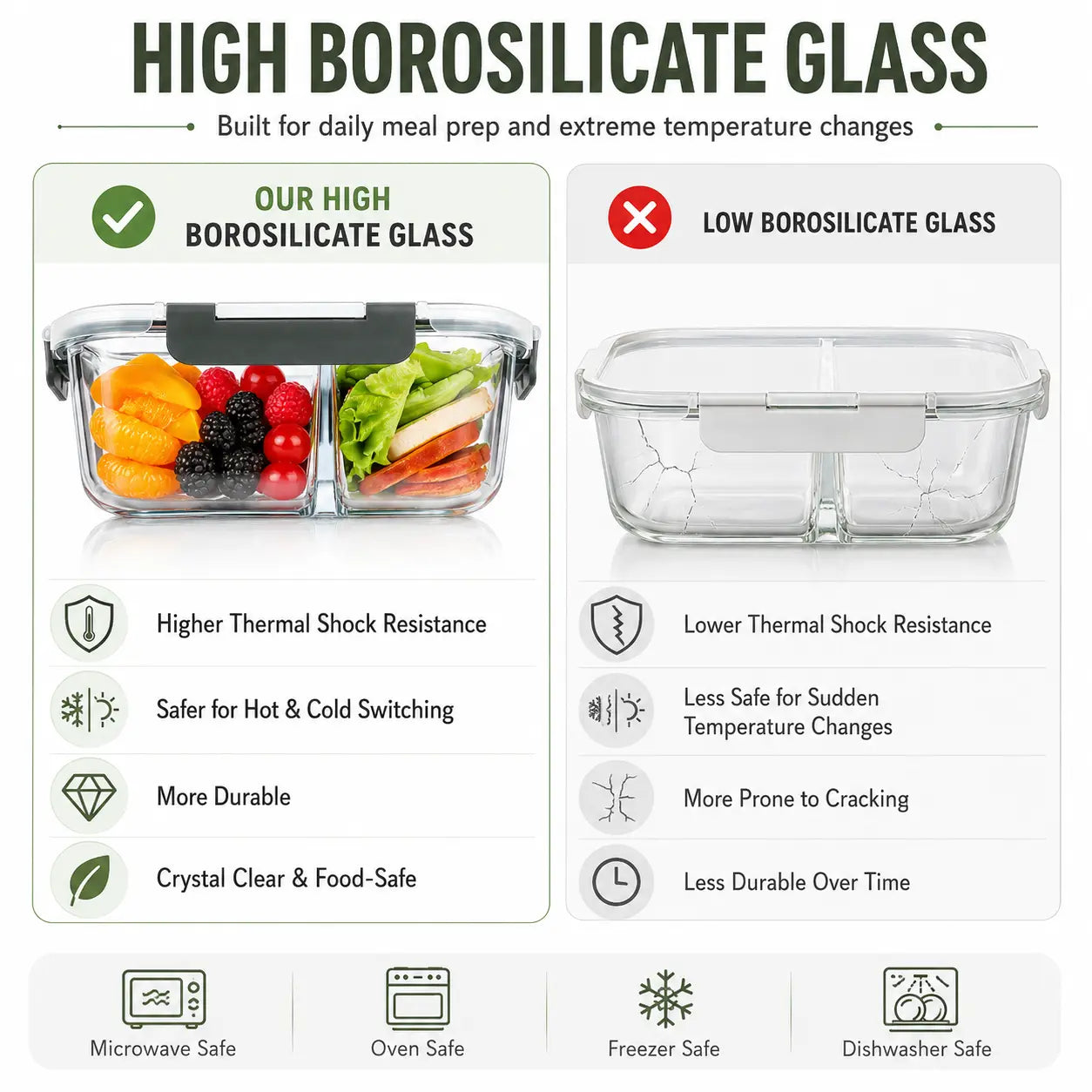 10-Pack (72oz) Borosilicate Glass Meal Prep Containers with Airtight Lids, 3 Compartment Glass Lunch Containers, Food Prep Lunch Box, Bento Box, Microwave, Oven, Freezer & Dishwasher Safe, Leakproof, Food Storage, Meal Preps For The Week, Easy Meals