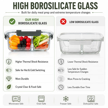 10-Pack (72oz) Borosilicate Glass Meal Prep Containers with Airtight Lids, 3 Compartment Glass Lunch Containers, Food Prep Lunch Box, Bento Box, Microwave, Oven, Freezer & Dishwasher Safe, Leakproof, Food Storage, Meal Preps For The Week, Easy Meals