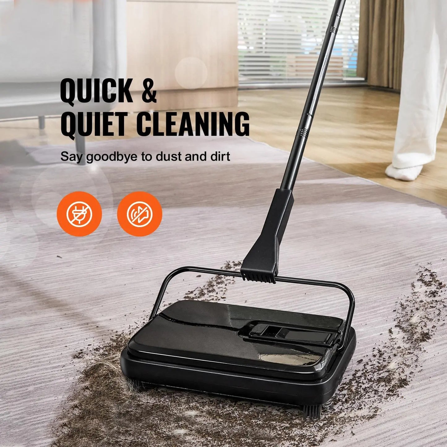 Carpet Sweeper, 7.87 in Sweeping Paths, Floor Sweeper Manual Non Electric, 300 ml Dustbin Capacity with Comb for Home Office Rugs Hardwood Surfaces Wood Floors Laminate, Cleans Dust Pet Hair