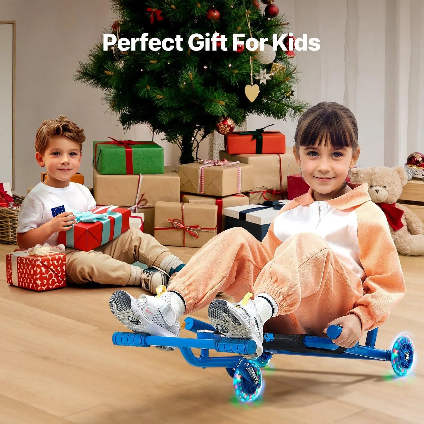 Ride on Scooter Drift Cart, 132 lbs Capacity, Zig-Zag Motion Powered, Cool LED Flashing Wheels, Flexible Steering Front Wheel, Kids Toys, Outdoor Kids Stuff, Ideal Gift for Ages 4+ Children, Toddler Scooter, Light-Up Wheels Go-Karts