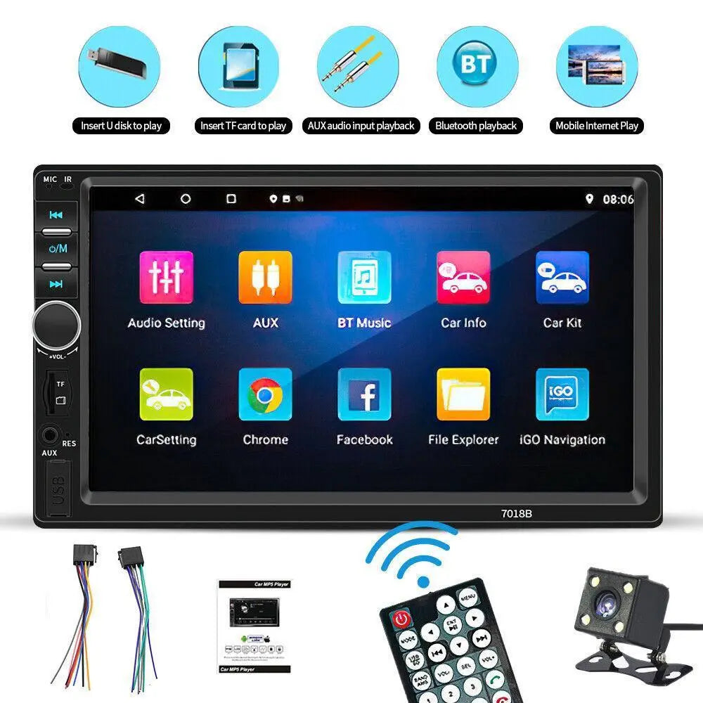 7 inch Car Stereo Double Din Radio Touchscreen with Backup Camera, Car Stereo HD Touch Screen Car Radio, Bluetooth Hands-Free Calling, FM TF AUX USB outdoorfun Car Video Players Android Car Player