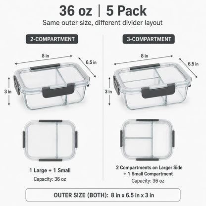 10-Pack (72oz) Borosilicate Glass Meal Prep Containers with Airtight Lids, 3 Compartment Glass Lunch Containers, Food Prep Lunch Box, Bento Box, Microwave, Oven, Freezer & Dishwasher Safe, Leakproof, Food Storage, Meal Preps For The Week, Easy Meals