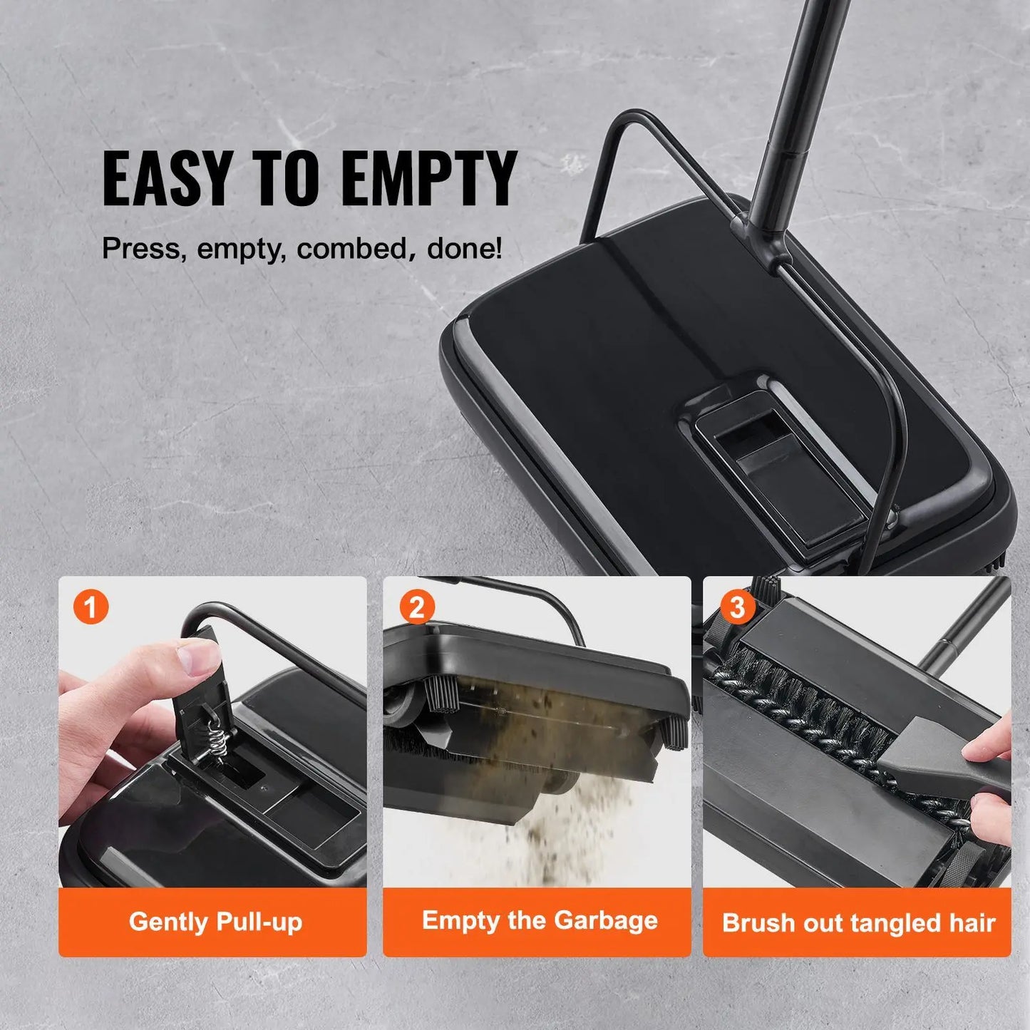 Carpet Sweeper, 7.87 in Sweeping Paths, Floor Sweeper Manual Non Electric, 300 ml Dustbin Capacity with Comb for Home Office Rugs Hardwood Surfaces Wood Floors Laminate, Cleans Dust Pet Hair