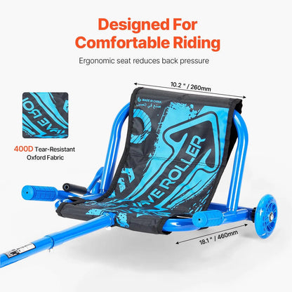 Ride on Scooter Drift Cart, 132 lbs Capacity, Zig-Zag Motion Powered, Cool LED Flashing Wheels, Flexible Steering Front Wheel, Kids Toys, Outdoor Kids Stuff, Ideal Gift for Ages 4+ Children, Toddler Scooter, Light-Up Wheels Go-Karts