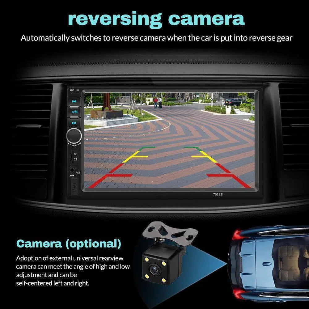 7 inch Car Stereo Double Din Radio Touchscreen with Backup Camera, Car Stereo HD Touch Screen Car Radio, Bluetooth Hands-Free Calling, FM TF AUX USB outdoorfun Car Video Players Android Car Player