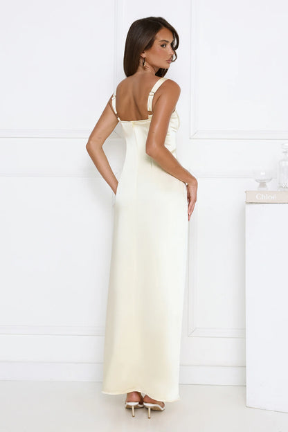 Headturner Energy Satin Maxi Dress Yellow