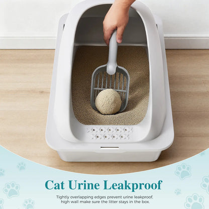 Stainless Steel Covered Sifting Litter Box - High-Sided Metal Design with Lid for Big Cats, Anti-Urine Leakage, Easy-Clean, Includes Scoop and Mat, Stainless Steel Sifting Litter Box, Covered Litter Box