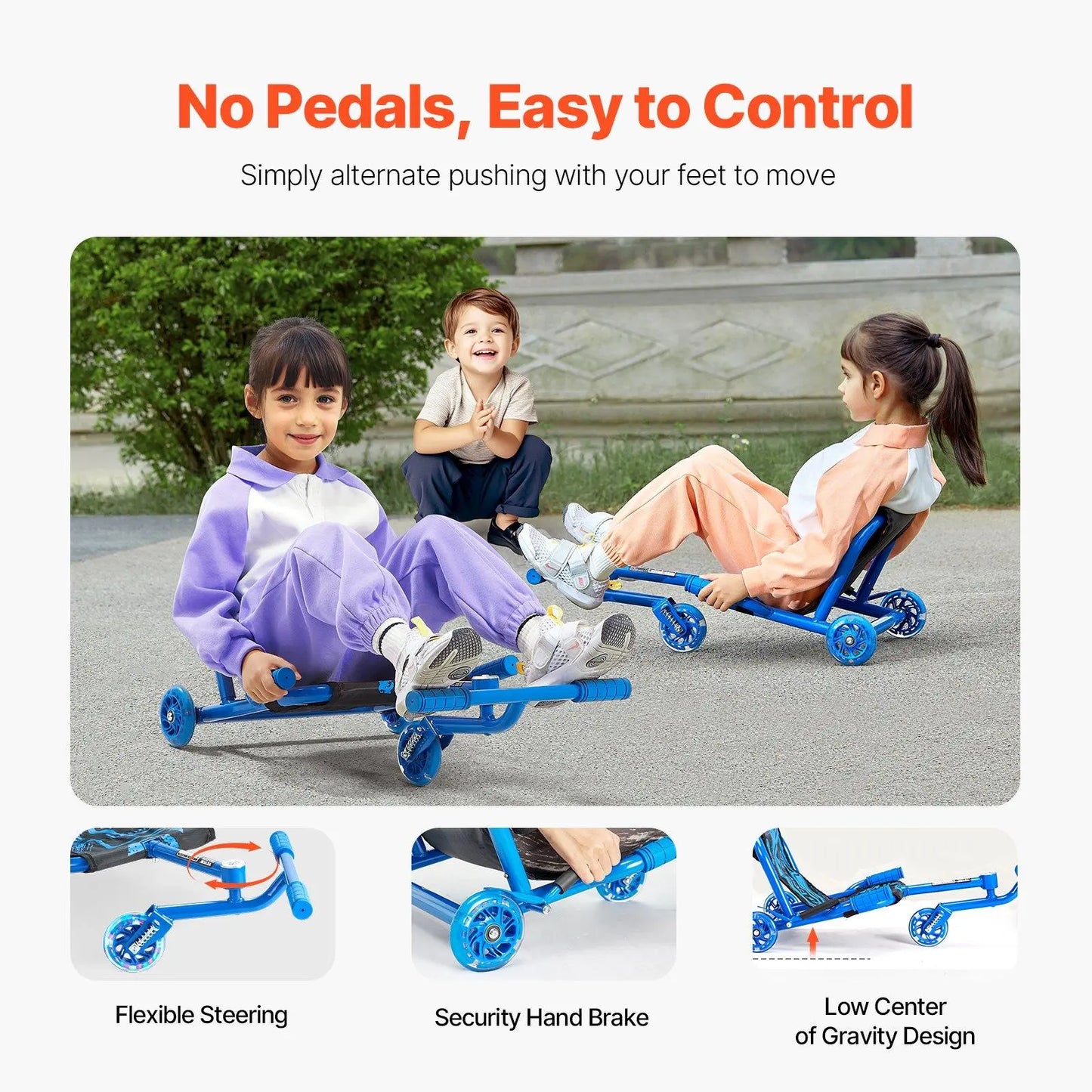 Ride on Scooter Drift Cart, 132 lbs Capacity, Zig-Zag Motion Powered, Cool LED Flashing Wheels, Flexible Steering Front Wheel, Kids Toys, Outdoor Kids Stuff, Ideal Gift for Ages 4+ Children, Toddler Scooter, Light-Up Wheels Go-Karts