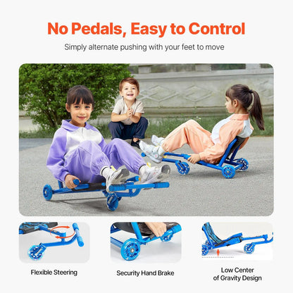 Ride on Scooter Drift Cart, 132 lbs Capacity, Zig-Zag Motion Powered, Cool LED Flashing Wheels, Flexible Steering Front Wheel, Kids Toys, Outdoor Kids Stuff, Ideal Gift for Ages 4+ Children, Toddler Scooter, Light-Up Wheels Go-Karts