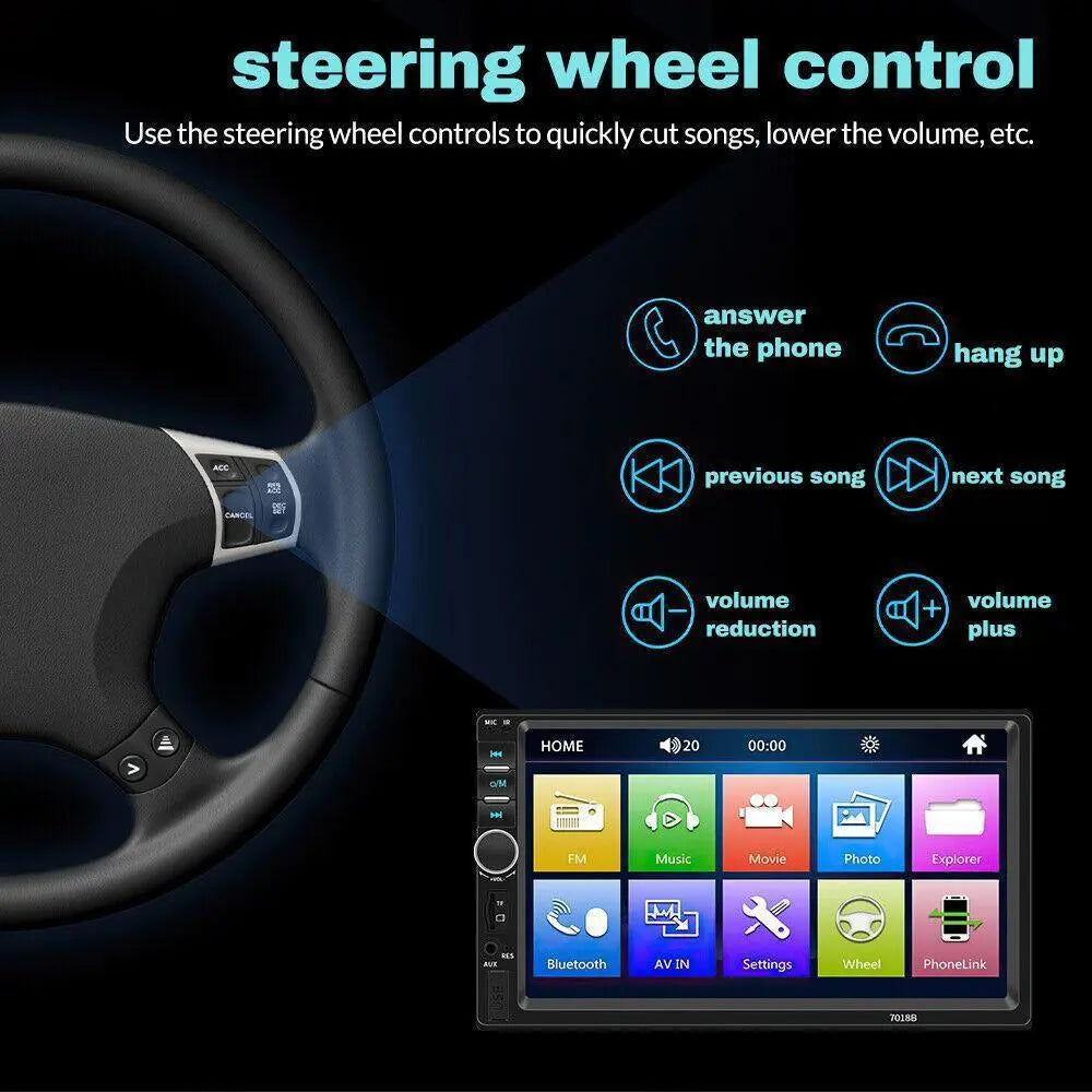 7 inch Car Stereo Double Din Radio Touchscreen with Backup Camera, Car Stereo HD Touch Screen Car Radio, Bluetooth Hands-Free Calling, FM TF AUX USB outdoorfun Car Video Players Android Car Player