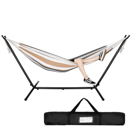 Segawe Portable Double Outdoor Hammock with 9FT Stand Set, Carry Case, 7 Brown, Spacious Comfortable Durable Hammock, Sturdy Stand, Outdoor Porch Swing, Patio Furniture, Backyard Garden Accessories, Outdoor Patio Swing, Breathable,father'sdaygifts,camping