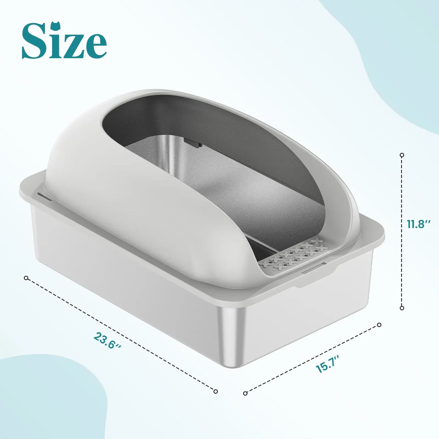 Stainless Steel Covered Sifting Litter Box - High-Sided Metal Design with Lid for Big Cats, Anti-Urine Leakage, Easy-Clean, Includes Scoop and Mat, Stainless Steel Sifting Litter Box, Covered Litter Box