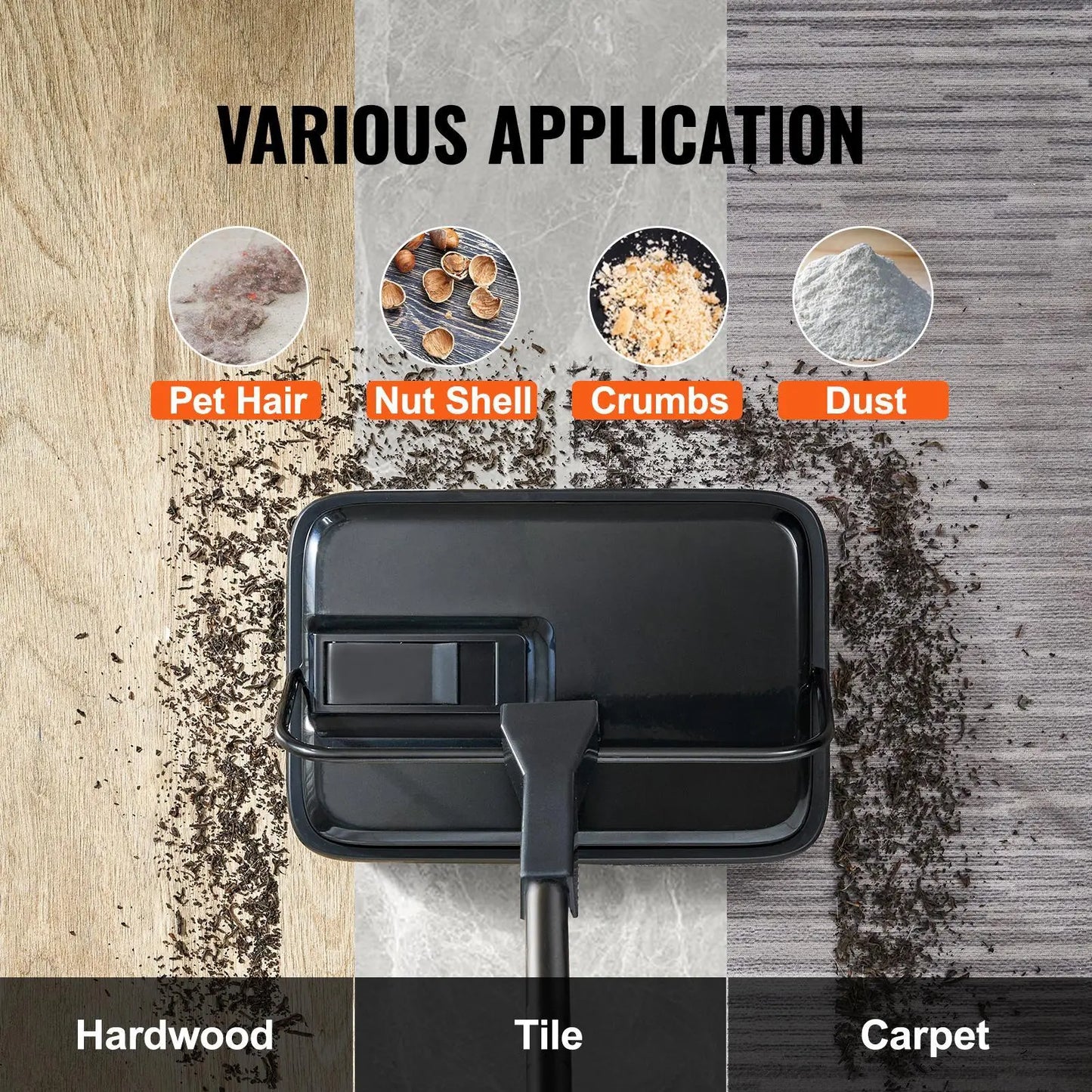 Carpet Sweeper, 7.87 in Sweeping Paths, Floor Sweeper Manual Non Electric, 300 ml Dustbin Capacity with Comb for Home Office Rugs Hardwood Surfaces Wood Floors Laminate, Cleans Dust Pet Hair