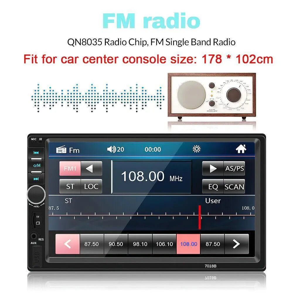 7 inch Car Stereo Double Din Radio Touchscreen with Backup Camera, Car Stereo HD Touch Screen Car Radio, Bluetooth Hands-Free Calling, FM TF AUX USB outdoorfun Car Video Players Android Car Player