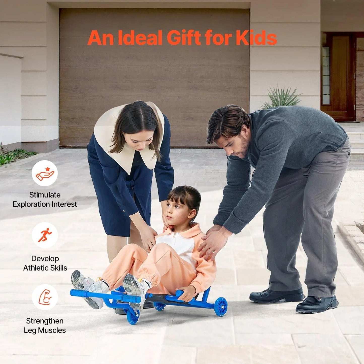 Ride on Scooter Drift Cart, 132 lbs Capacity, Zig-Zag Motion Powered, Cool LED Flashing Wheels, Flexible Steering Front Wheel, Kids Toys, Outdoor Kids Stuff, Ideal Gift for Ages 4+ Children, Toddler Scooter, Light-Up Wheels Go-Karts