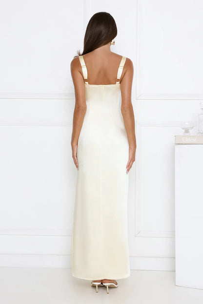 Headturner Energy Satin Maxi Dress Yellow