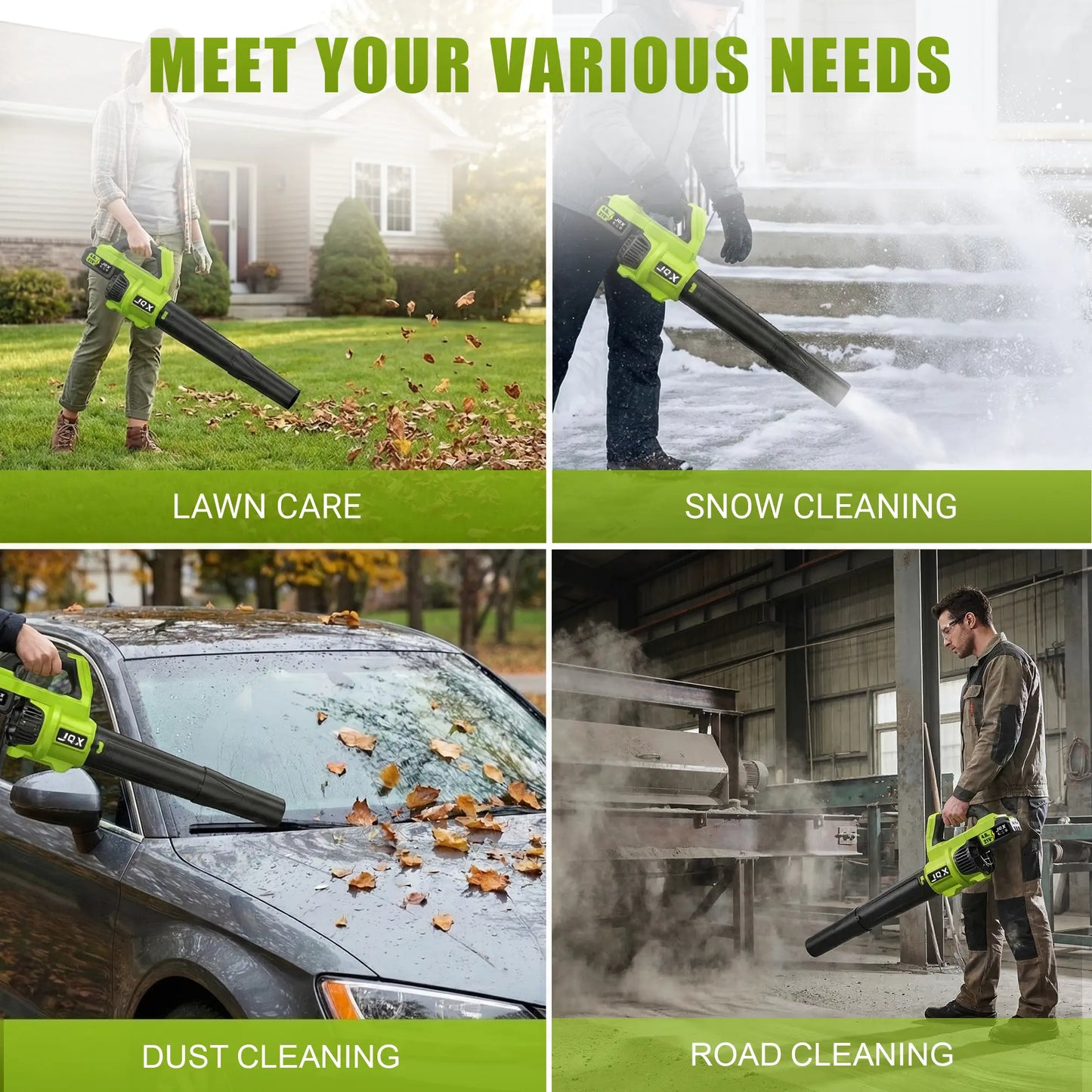 Cordless Electric Leaf Blower/Snow Blower Features a 21V 4000mah battery and quick charger Turbo dual-speed motor Lightweight handheld design with extended nozzle Efficiently clears leaves, snow, and dust