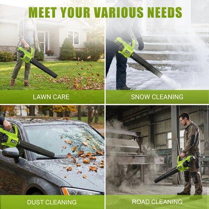 Cordless Electric Leaf Blower/Snow Blower Features a 21V 4000mah battery and quick charger Turbo dual-speed motor Lightweight handheld design with extended nozzle Efficiently clears leaves, snow, and dust