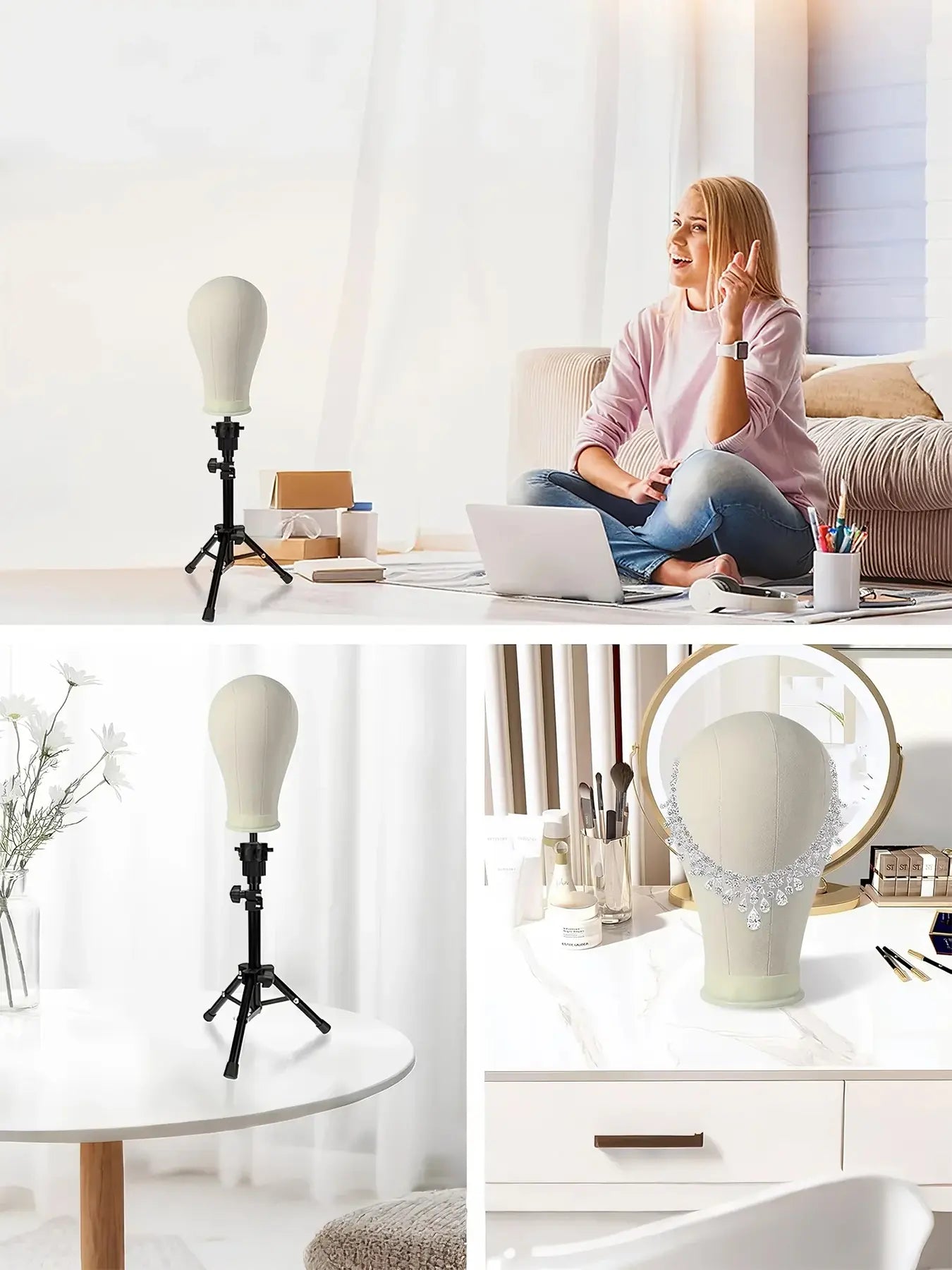Complete Wig Styling Kit for Beginners, Includes 22-Inch Mannequin Head, Tripod Stand, T-Pins, Combs and Brushes, Halloween Ready Wig Installation Tool Set, Wig Styling Equipment