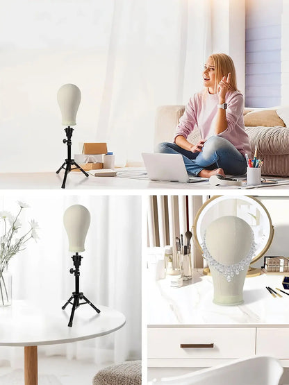 Complete Wig Styling Kit for Beginners, Includes 22-Inch Mannequin Head, Tripod Stand, T-Pins, Combs and Brushes, Halloween Ready Wig Installation Tool Set, Wig Styling Equipment