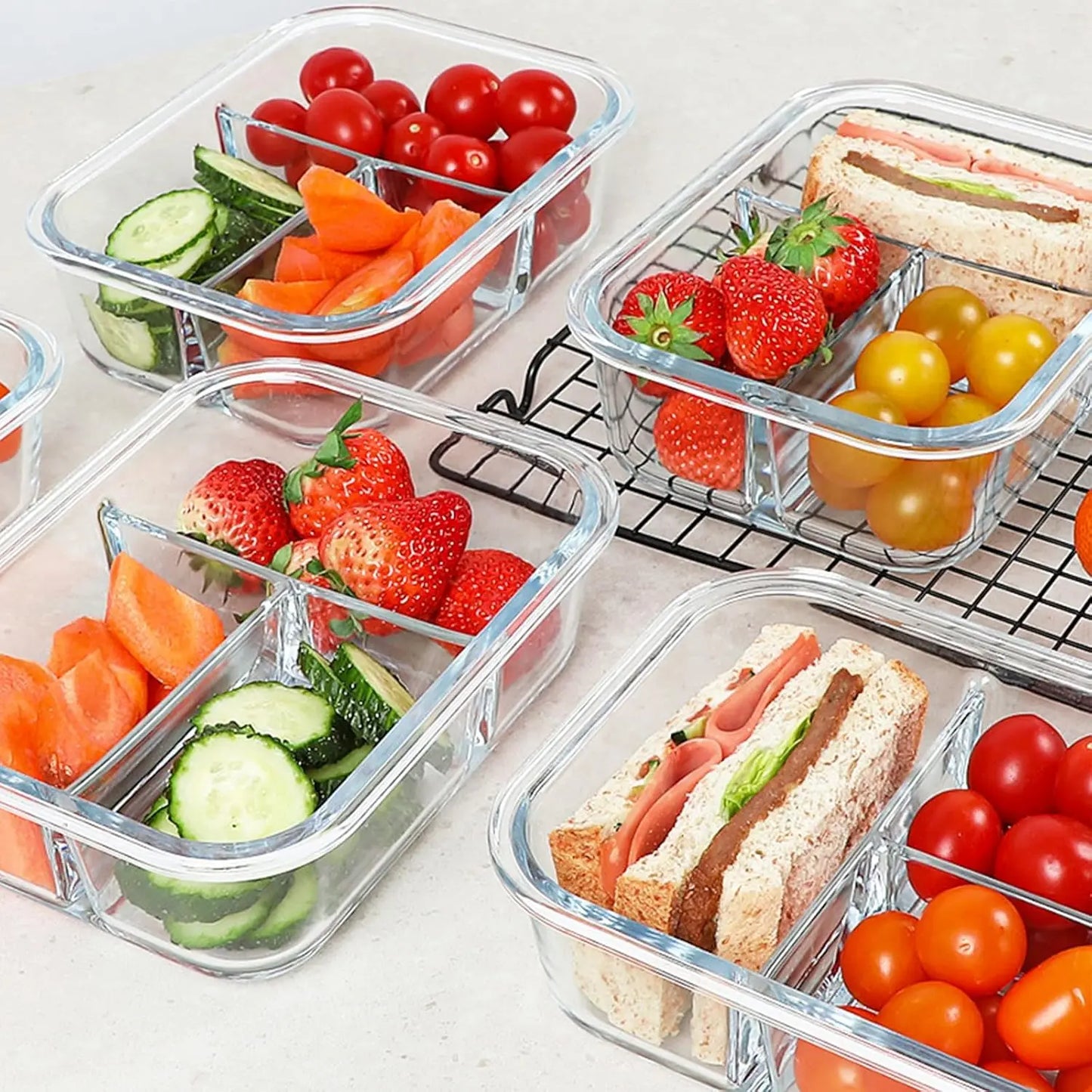 10-Pack (72oz) Borosilicate Glass Meal Prep Containers with Airtight Lids, 3 Compartment Glass Lunch Containers, Food Prep Lunch Box, Bento Box, Microwave, Oven, Freezer & Dishwasher Safe, Leakproof, Food Storage, Meal Preps For The Week, Easy Meals