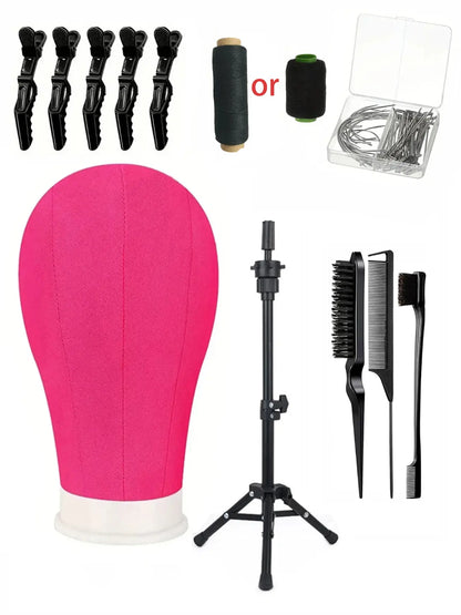 Complete Wig Styling Kit for Beginners, Includes 22-Inch Mannequin Head, Tripod Stand, T-Pins, Combs and Brushes, Halloween Ready Wig Installation Tool Set, Wig Styling Equipment