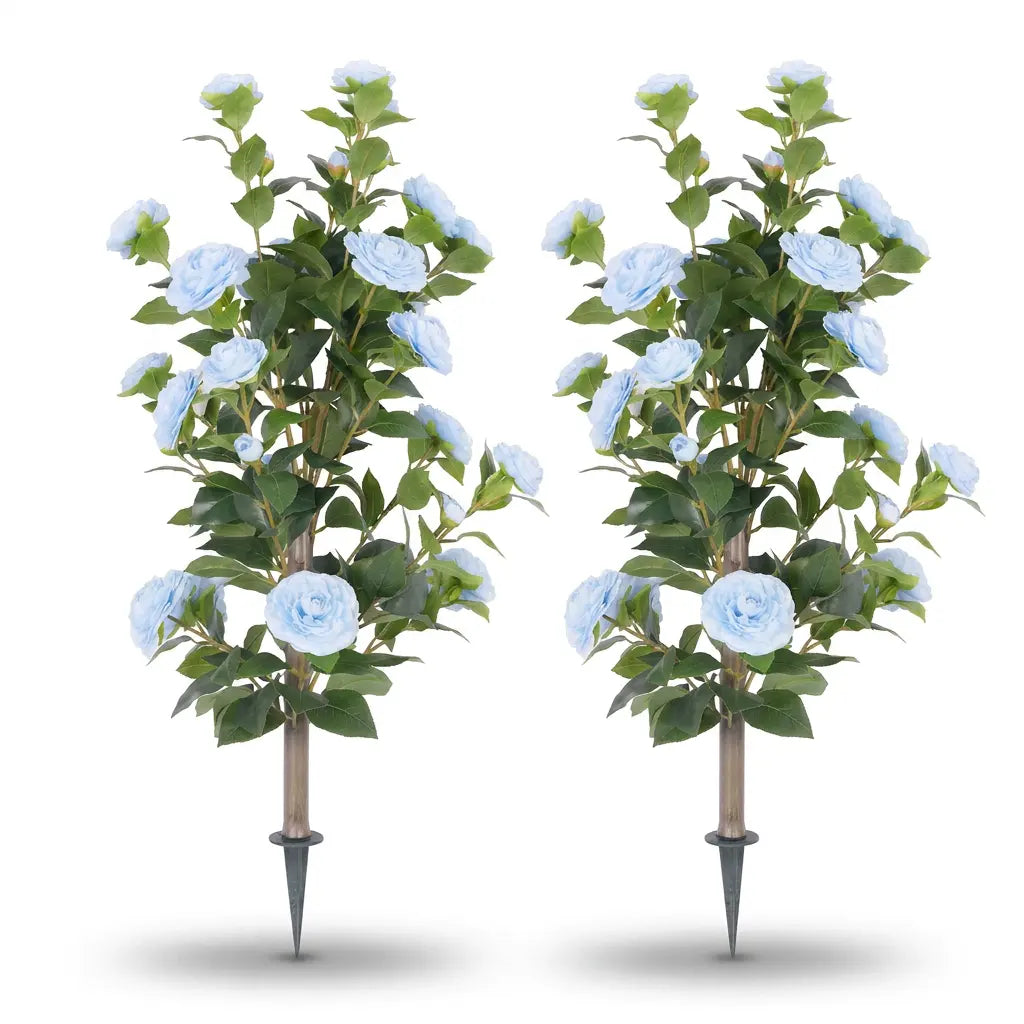 36" Artificial Camellia Tree with Ground Spike, 2Pack PINK Faux Camellia Flower UV Resistant Floral Blooming Bush for Indoor Outdoor Wedding Front Door Porch Garden Backyard Garden Artificial plant