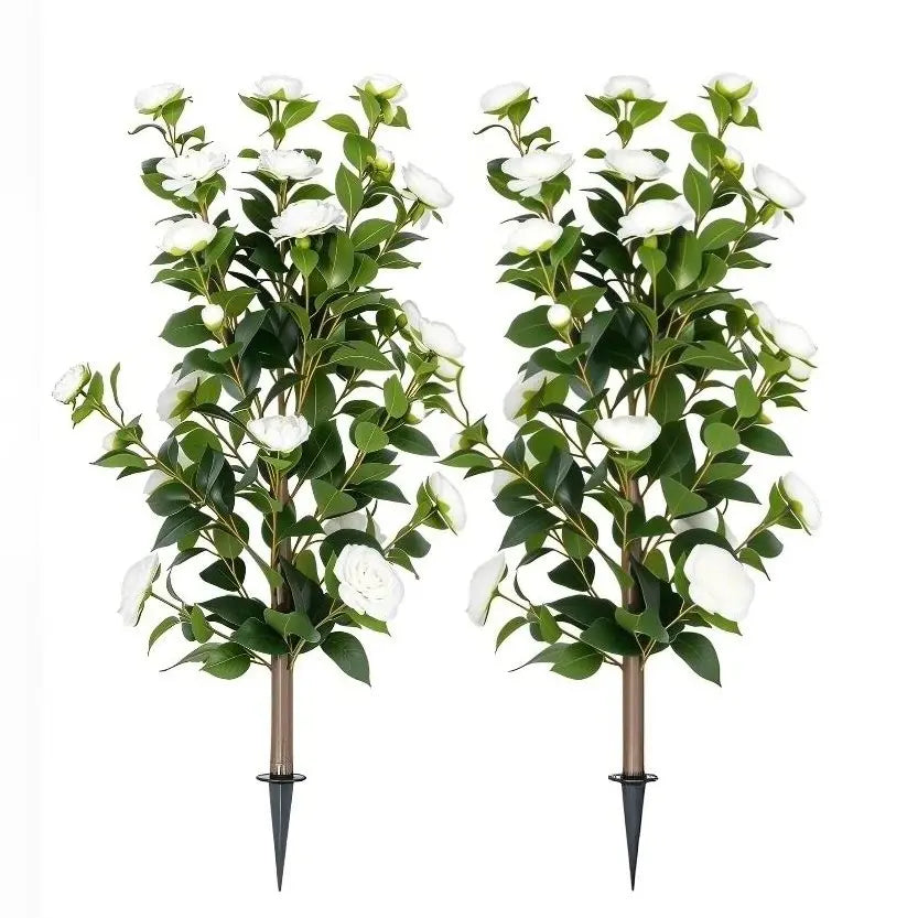 36" Artificial Camellia Tree with Ground Spike, 2Pack PINK Faux Camellia Flower UV Resistant Floral Blooming Bush for Indoor Outdoor Wedding Front Door Porch Garden Backyard Garden Artificial plant