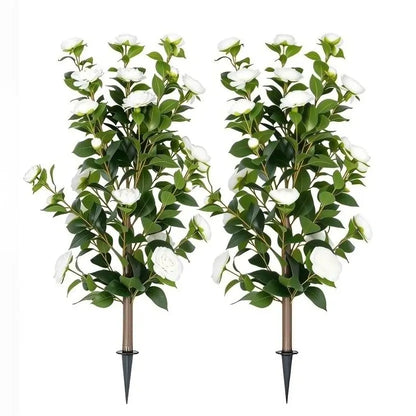 36" Artificial Camellia Tree with Ground Spike, 2Pack PINK Faux Camellia Flower UV Resistant Floral Blooming Bush for Indoor Outdoor Wedding Front Door Porch Garden Backyard Garden Artificial plant