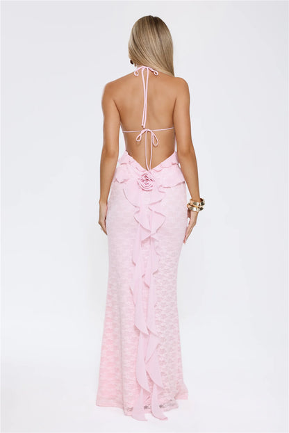 Aurora Serenade Halter Maxi Dress Pink