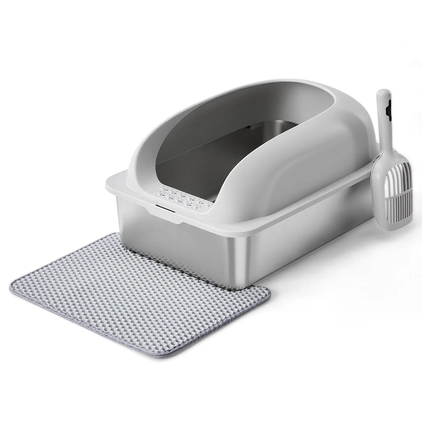 Stainless Steel Covered Sifting Litter Box - High-Sided Metal Design with Lid for Big Cats, Anti-Urine Leakage, Easy-Clean, Includes Scoop and Mat, Stainless Steel Sifting Litter Box, Covered Litter Box